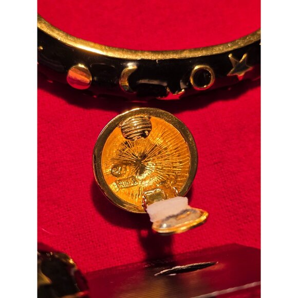 Kenneth Jay Lane Gold & Black Celestial Design Clip Earrings & Bracelet Jewelry - Picture 4 of 4